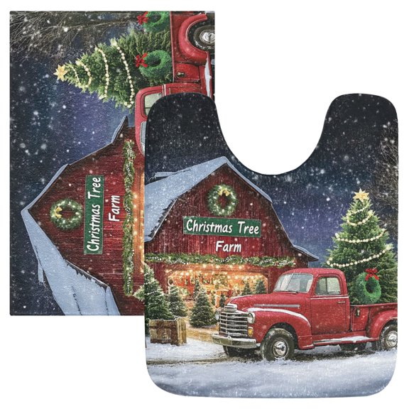 Ryvnso Truck Christmas Tree Bathroom Shaggy Rugs Toilet Mat Soft Contour Rug