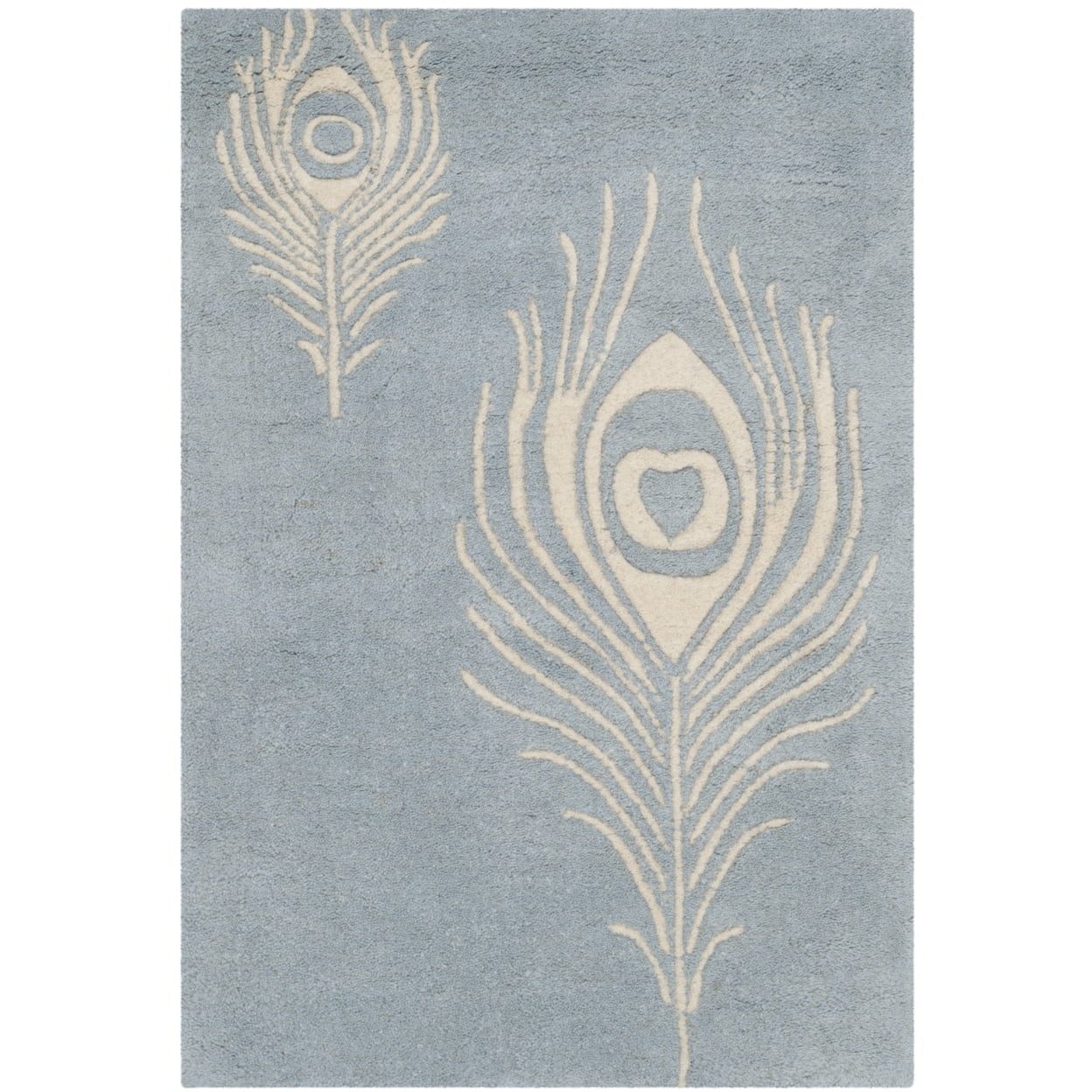 SAFAVIEH Soho Jarvis Peacock Feather Wool Runner Rug, Light Blue/Ivory, 2'6" x 8'