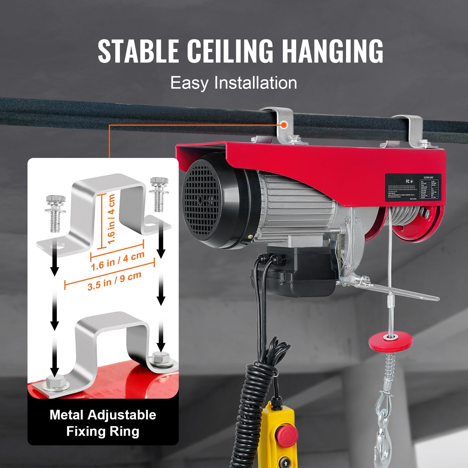 KFFKFF Electric Hoist 440lbs Crane Winch with Wired Remote Control 480W 110V