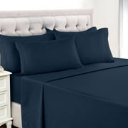 Lux Decor Collection Queen Sheets Set - 6 Piece Microfiber 16 Inch Deep Pocket Bed Sheets Set - Navy Blue