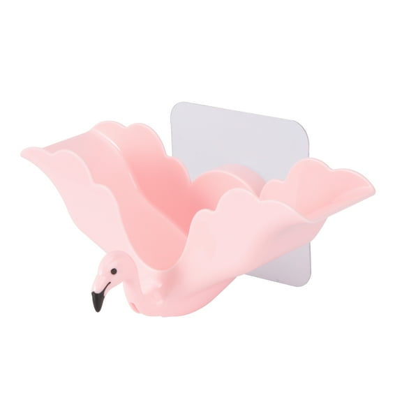 unbranded 1PC Flamingo Shape Soap Dish Soap Rack Free Punching Soap Tray Wall Mounted Soap Box for Bathroom (Pink)