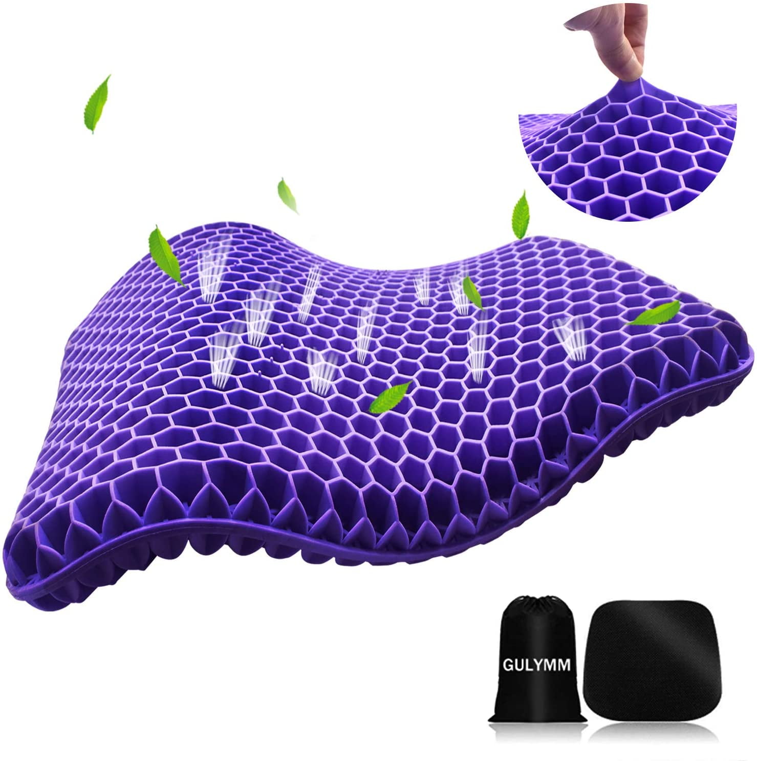 Purple Gel Seat Cushion Wheelchair Double Thick Egg Gel Cushion Long Sitting Pressure Relief Back Pain & Sciatica Pain Relief,Chair Cushion Chair Pads for Office Chair Car Seat 