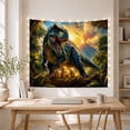 thumbnail image 5 of Blue Tyrannosaurus Rex in Volcanic Jungle Sunset, Dramatic Fantasy Art for Kids, Epic Prehistoric Wall Decor, Birthday Gift, Tapestry Wall Hanging for Bedroom and Gaming Room, 5 of 7