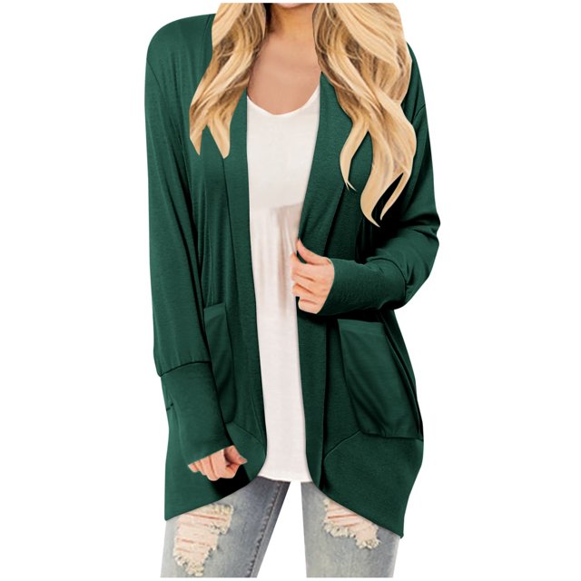 Cardigan Court pour Femmes Couleur Manches Longues Hauts Décontractés Blouse avec Poche et Bouton Cardigan Boho Cardigan en Liquidation