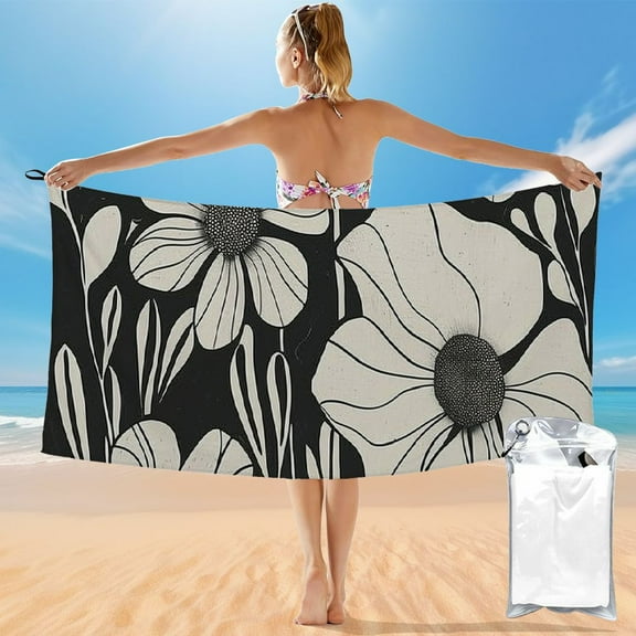 BCIIG Flowers Black and White Quick Dry Bath Towel 27.5x55in Ultra-Fine Fiber Towel for Ultimate Comfort and High Absorbency Lightweight Towel for Travel and Beach - Unique Bath Towel Gift 55x27.5in