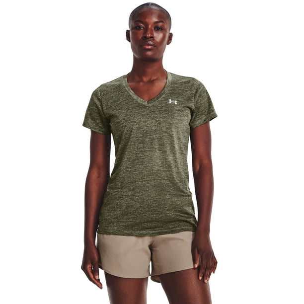 Remera Under Armour Mujer Tech Cuello V con Diseño Torcido y Manga Corta