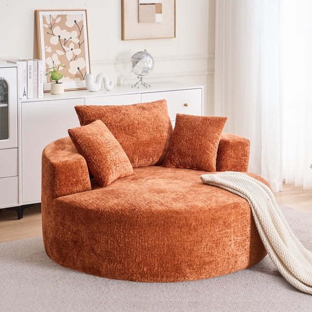 Noble House Chenille Sponge Single Sofa,Fluffy Modern Sleeper Chair,Orange