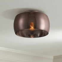 Possini Euro Design Janna 11" Modern Flush-Mount Ceiling Light Fixture Kitchen Foyer Hallway Round Brown Espresso Glass Bedroom