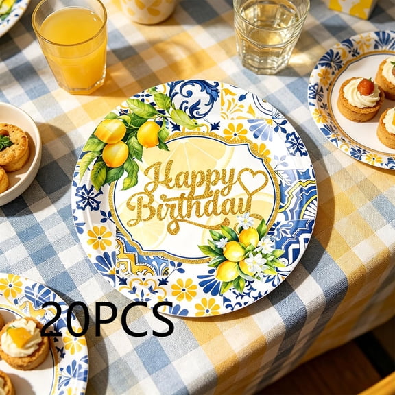 FEOLGEHLY 20PCS Disposable Plates, Lemon Themed Paper Plates 7 Inch, Paper Food Trays, Fruit Trays For Serving For Party, Summer Paper Plates, for Party Birthday Party & Events (A)