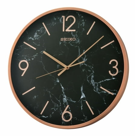 Seiko Stylish, Round, Noir Marble-Look Quartz Wall Clock, Round, Black, QXA760PLH