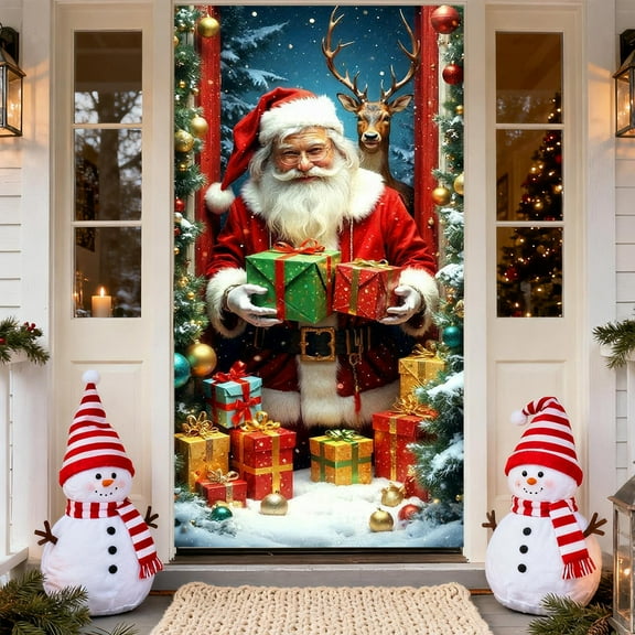 Fzsteel Durable Santa Claus Christmas Door Cover for Holiday Decoration, Easy Install Polyester Fabric, Fits Standard Doors 35x71 Inches