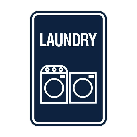 Signs ByLITA Portrait Round Laundry Sign (Navy Blue / White) - Large