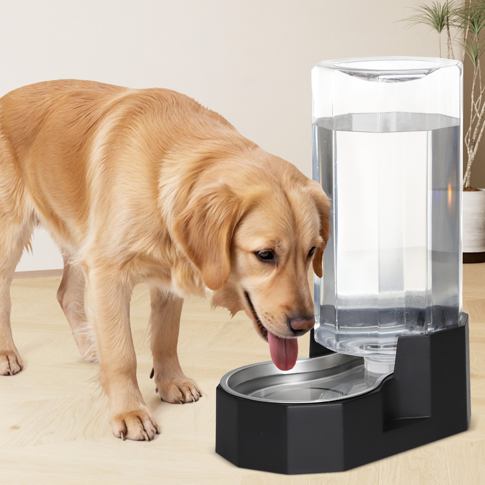 RIZZARI 9L Black Pet Water Dispenser - Automatic Stainless Steel Gravity Pet Feeder for Medium and Large-Sized Dogs and Cats