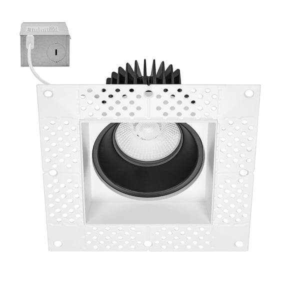 Maxxima 4 in. Trimless Slim Square Recessed Anti-Glare LED Downlight, White Recess Black Baffle, 1000 Lumens, 5 CCT 2700K-5000K