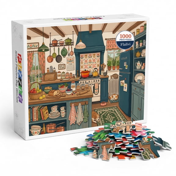Cozy Country Kitchen Jigsaw Puzzle for Adults 1000 Pieces, Vintage Folk Art Illustration Style, High Quality Thick Cardboard with Matte Finish, Perfect Gift for Kitchen Lovers and Home Decor
