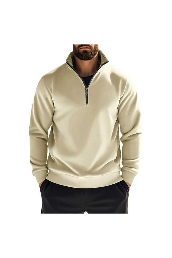 Quarter Zip Jacket Men,Mens Sweatshirts Solid Color Half Zip Jackets Plain Work Tactical Pullover Fleece Lined Long Sleeve Tops Stand Collar Sweaters for Fall Winter,Travelling Walking