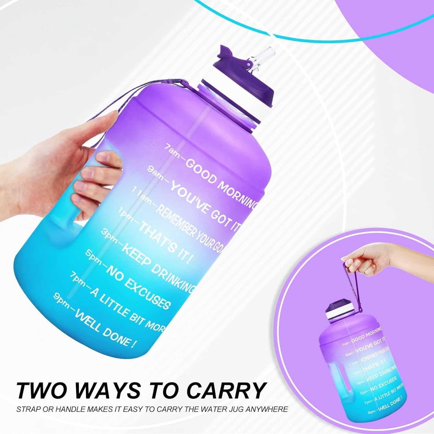 Motivational Gallon Water Bottle - with Straw & Time Marker  Large   Water Jug with Handle for Fitness Outdoor Enthusiasts Leak-Proof