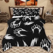 Homewish Bear Footprint Queen Comforter Set,Wild Animal Bedding Sets,Black White Bedding Comforter Set For Kids,Breathable Home Decor Reversible,3 Pieces