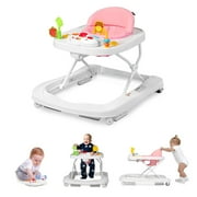 AILEEKISS 3 in 1 Baby Walker with Wheels, Foldable Infant Walker Girl Toddler Activity Center, Pink