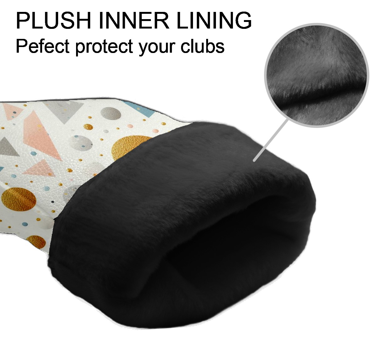 Golf Club Covers, White Gold Geometry Premium PU Leather Driver Hybrid Putter Head Covers with Velvet Lining, Waterproof Golf Gifts for Men Women