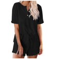 thumbnail image 3 of Blmnix Ladies Pajamas Sets 2 Piece Button Up Pajamas Sleepwear Sets Pajama Henley Cropped Short Sleeve Black Straight-Leg Sexy Pjs for Women Set,M, 3 of 4