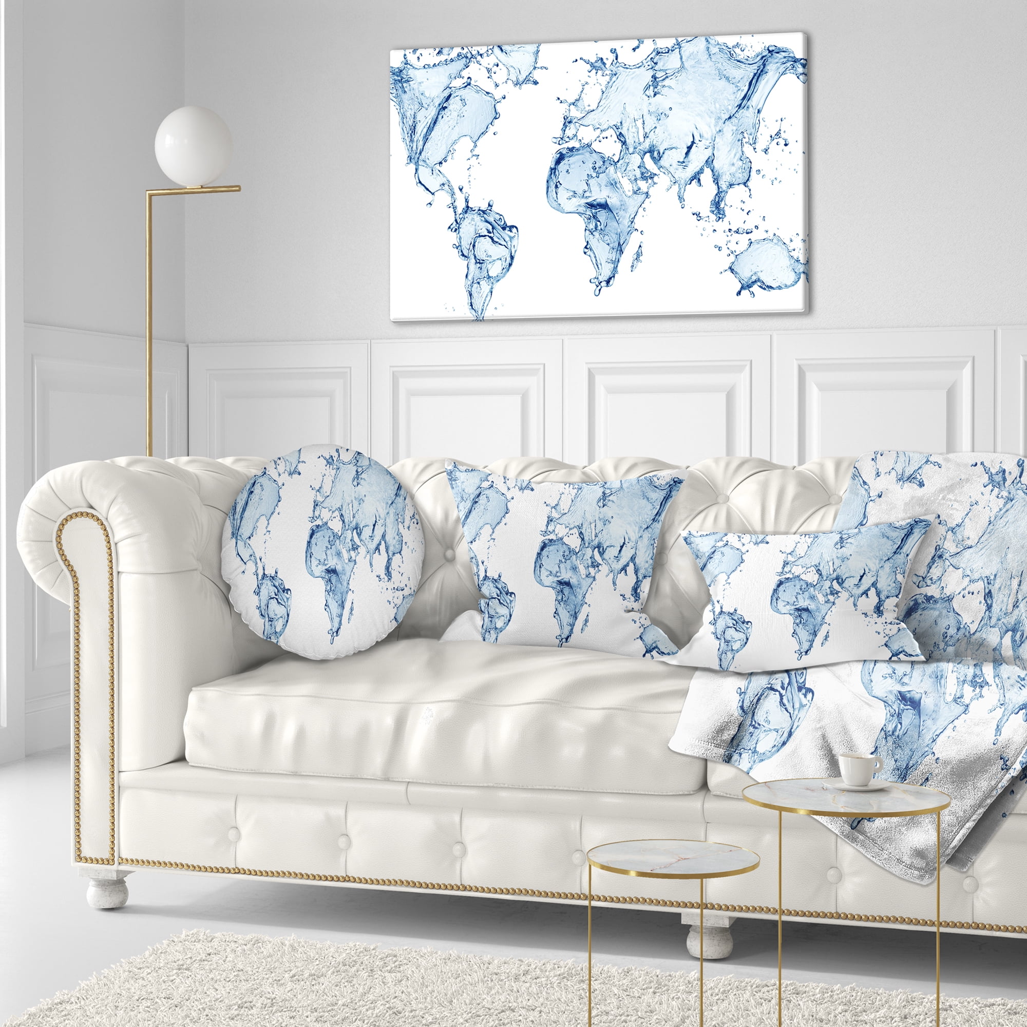 Designart World Map Water Splash - Abstract Map Throw Pillow - 12x20
