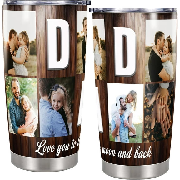 Personalized Picture Dad Tumbler Customize Photos Insulated Cups Travel Coffee Mug with Lids Stainless Steel 20 oz Gifts for Daddy Who Have Everything Fathers Day