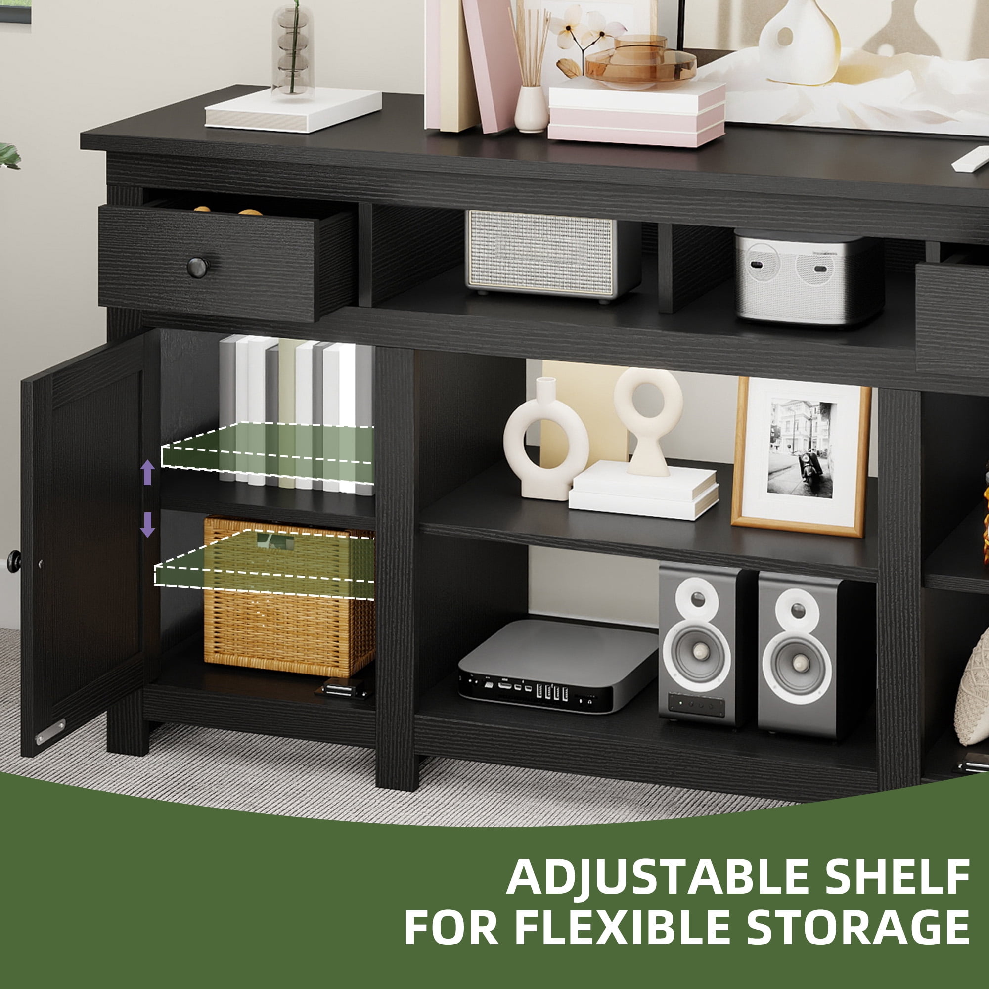 Uforic 59" Farmhouse TV Stand with Storage for Living Room, Entertainment Center for up to 65" TV, Black