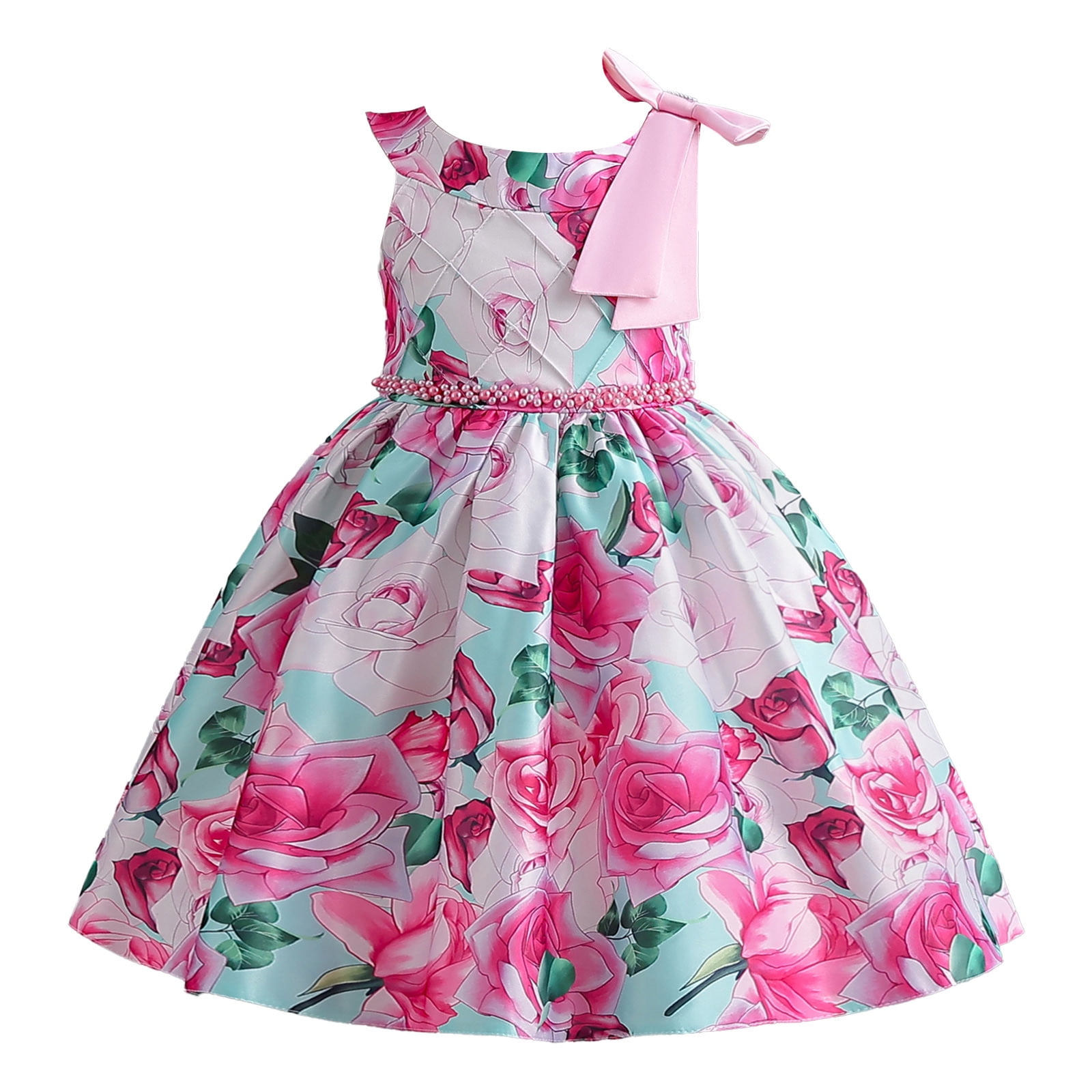 Big Kid Girl Dress Thanksgiving Dress Baby Girl Child Girls Pageant Dress Party Fly Sleeve Bowknot Gown Dresses Girls Clothes Pink 3 4 Years