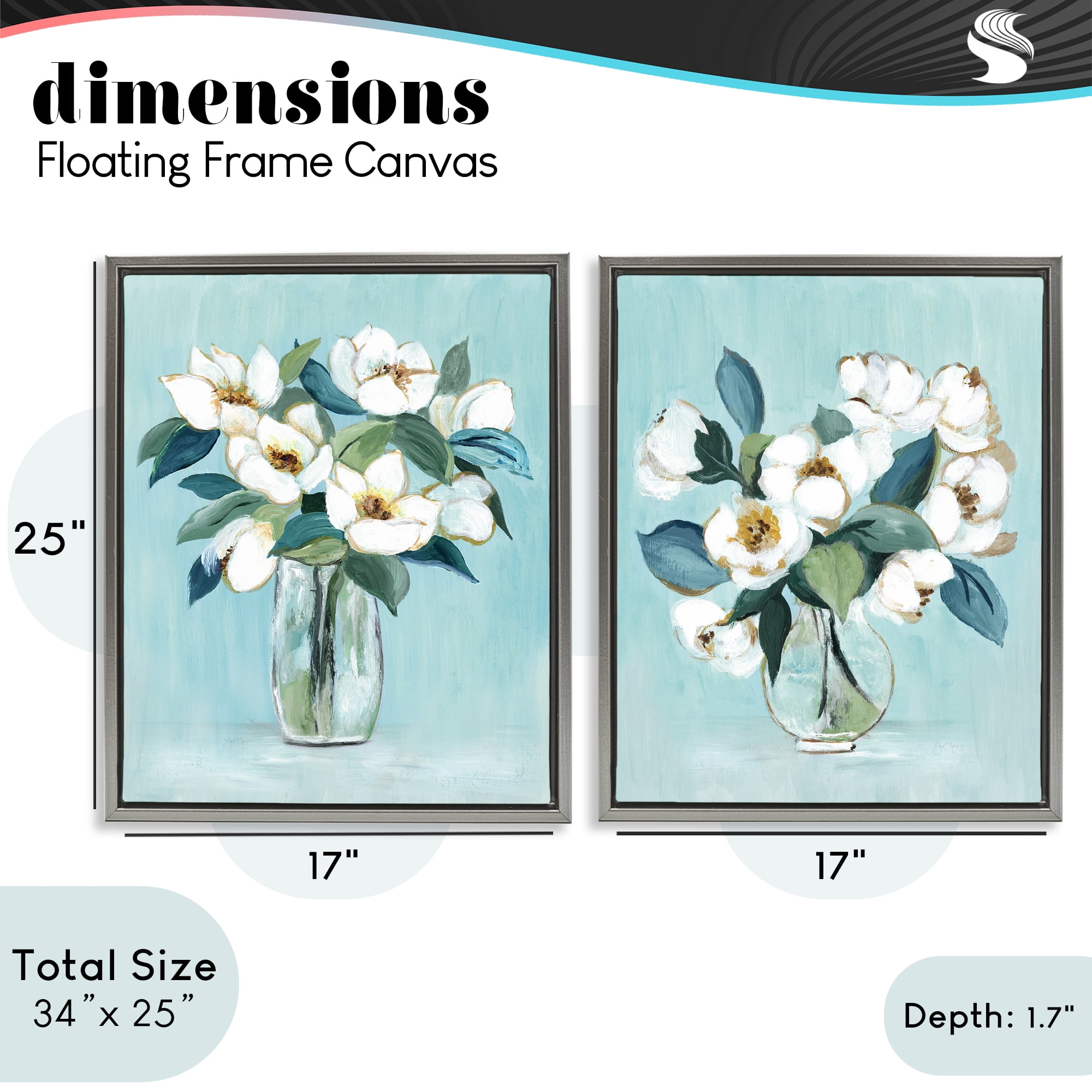 Stupell Industries Magnolia Blossom Vases 2 Piece Gray Framed Floater Canvas Set, design by Janet Tava