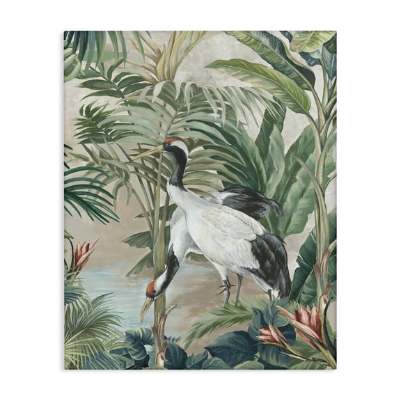 Stupell Industries Tropical Oasis Cranes Animals Painting Wrapped Canvas Art Print Wall Art, 16 x 20