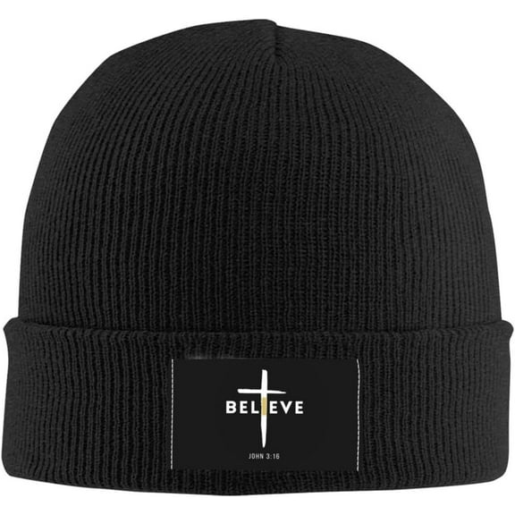 I Believe John 3:16, Christian, Cross Gifts Women Black Beanie Hats for Men Women Winter Warm Hats Knit Hats Skull Cap