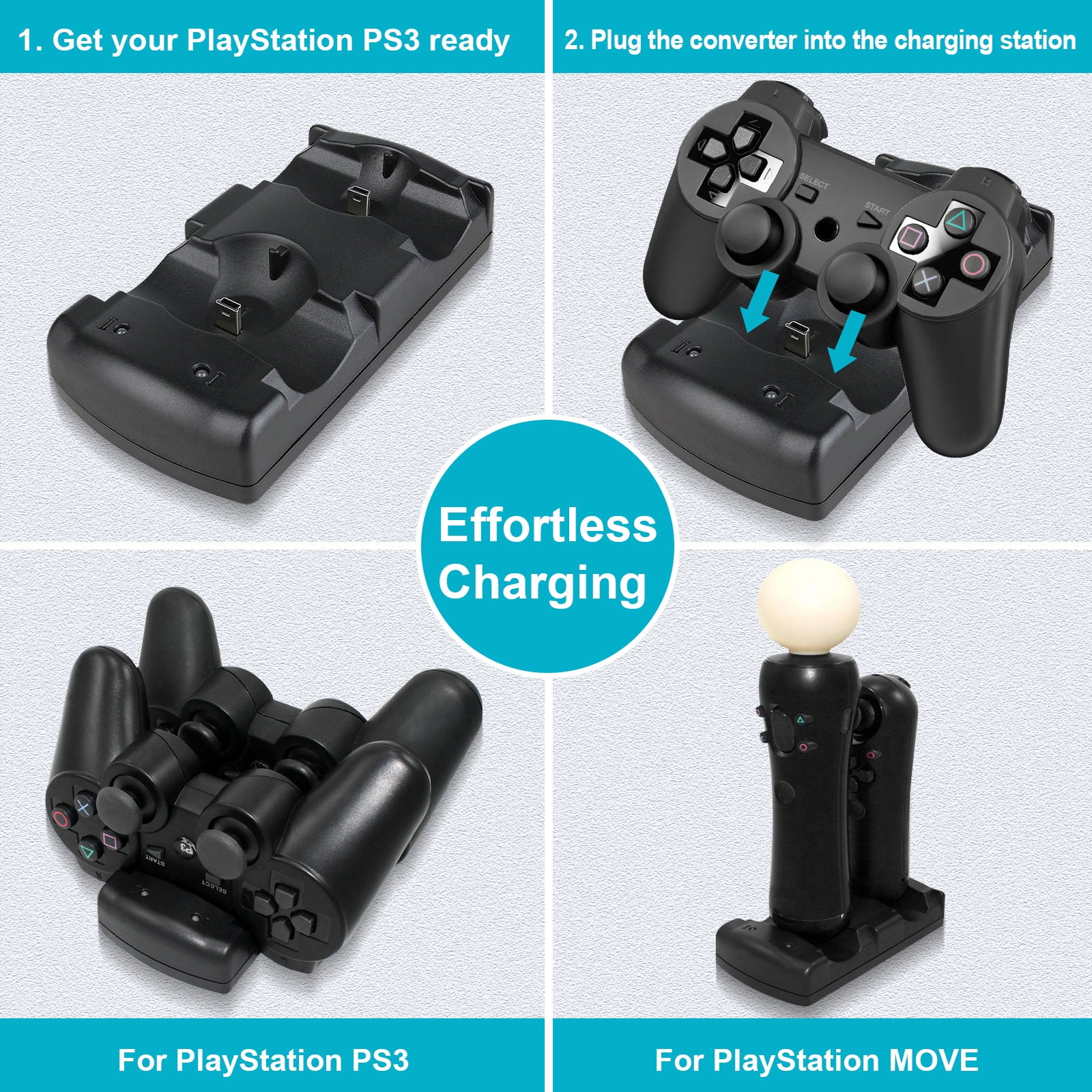 Charging Station Fit for Playstation PS3/MOVE Controller, EEEkit 4