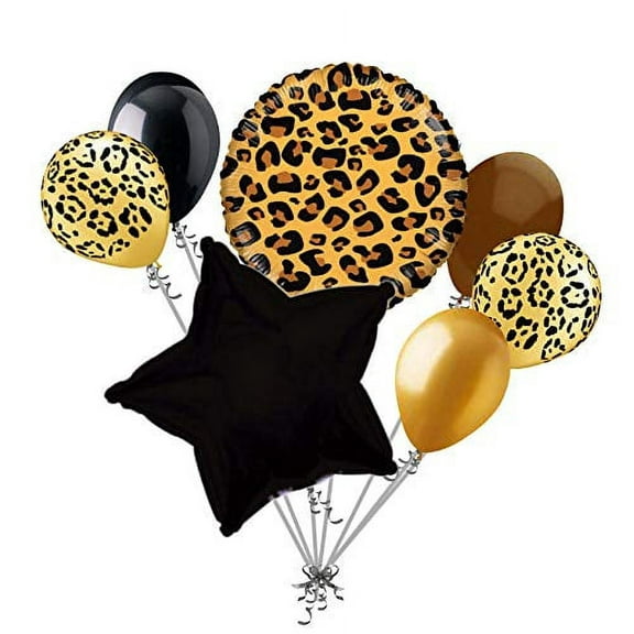 7 Pc Tan Cheetah Print Balloon Bouquet Happy Birthday Baby Shower Animal Leopard