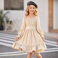 thumbnail image 5 of vigerkar Girls Dresses Kids Fall Long Sleeve Smocked Ruffle Tiered Off Shoulder Dress (Khaki, 9-10 Years), 5 of 9