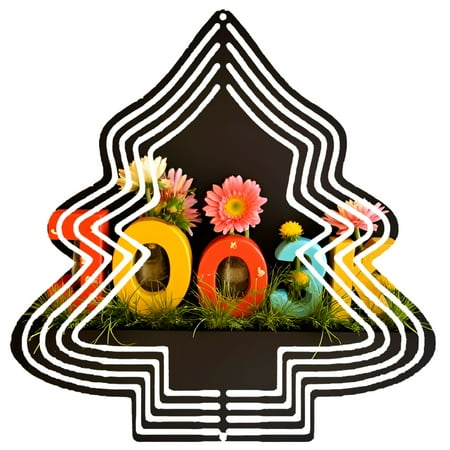 Metal Hanging Christmas Tree Wind Decorations – Colorful Garden Spinners with Vibrant Floral Patterns for Yard and Garden Decor