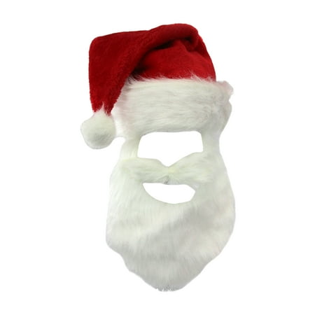 Santa Claus Plush Hat & White Beard Christmas Holiday Red Costume