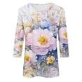thumbnail image 5 of Nrmvnmi Womens 3/4 Length Sleeve Cotton Tops Casual Floral Print Round Neck Tie Dye Summer Tops Loose Fit Elastic and Lightweight Blouse For Women, 5 of 5