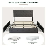 Amolife Queen Size Platform Bed Frame with Diamond-stitched Headboard and 4 Drawers, Dark Gray