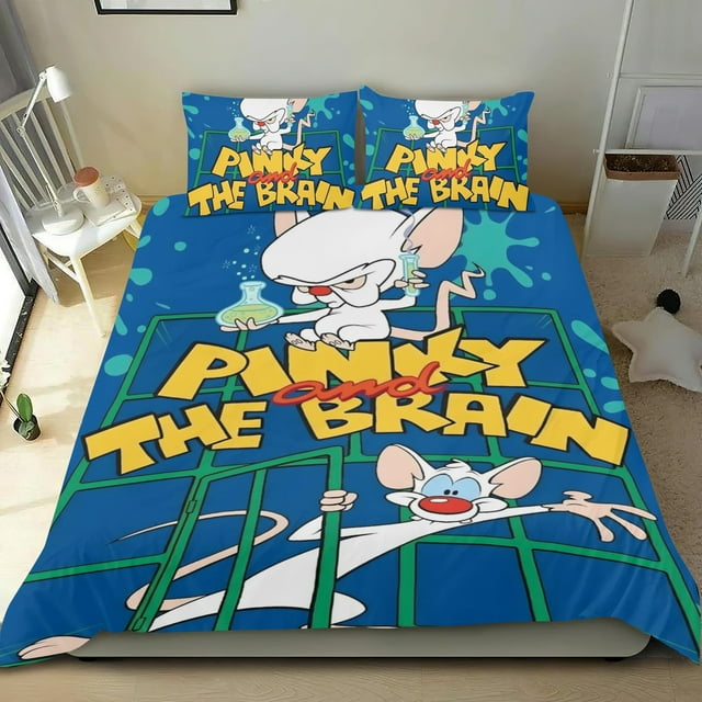 Pinky y el Cerebro Conjunto de sábanas temático, trío de piezas, cómodo y amigable con la piel, diseño único, regalo de decoración para el hogar para familiares, amigos y fans,173cm *218cm