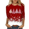 thumbnail image 2 of Puntoco Blusa de manga 3/4 con cuello redondo y estampado navideño para mujer, 2 of 5