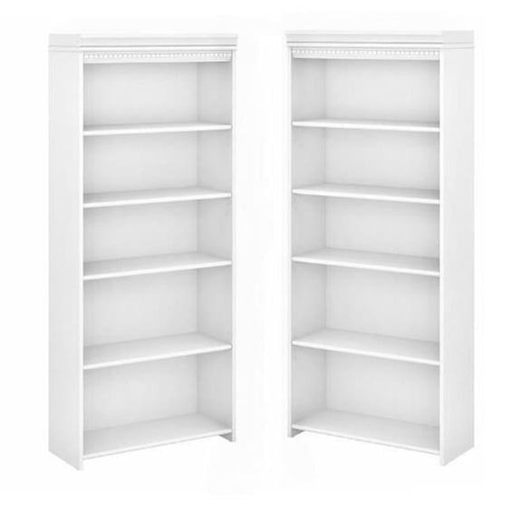 Home Square 5-Shelf Wood Bookcase Set in Pure White and Shiplap Gray (Set of 2)