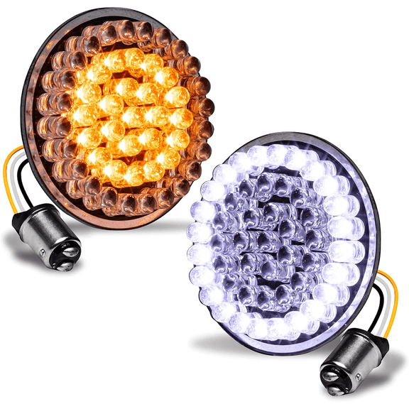 Front Amber   White LED Turn Signal   Running Light for Harley Davidson  Pair Set  Black-Finish  Bullet Style  For Sportster Street Glide Road King Softail Electra Heritage