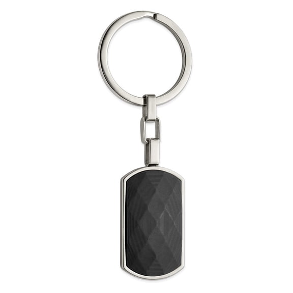 30.15mm Stainless Steel Engravable Polished Solid Black Carbon Fiber Inlay Key Ring Jewelry for Men