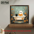 thumbnail image 2 of 2D Flat Wall Decor, Vintage Halloween Wooden Wall Sign - Spooky Black Cat Ghosts in Bathtub with Floral Design, Halloween Gifts For Family For Living Room Bedroom Office Bathroom Dorm Home Decor,, 2 of 9