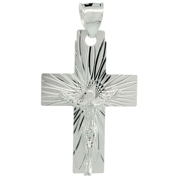 Sterling Silver Crucifix Pendant w/ Latin Cross, 1 1/4 inch tall