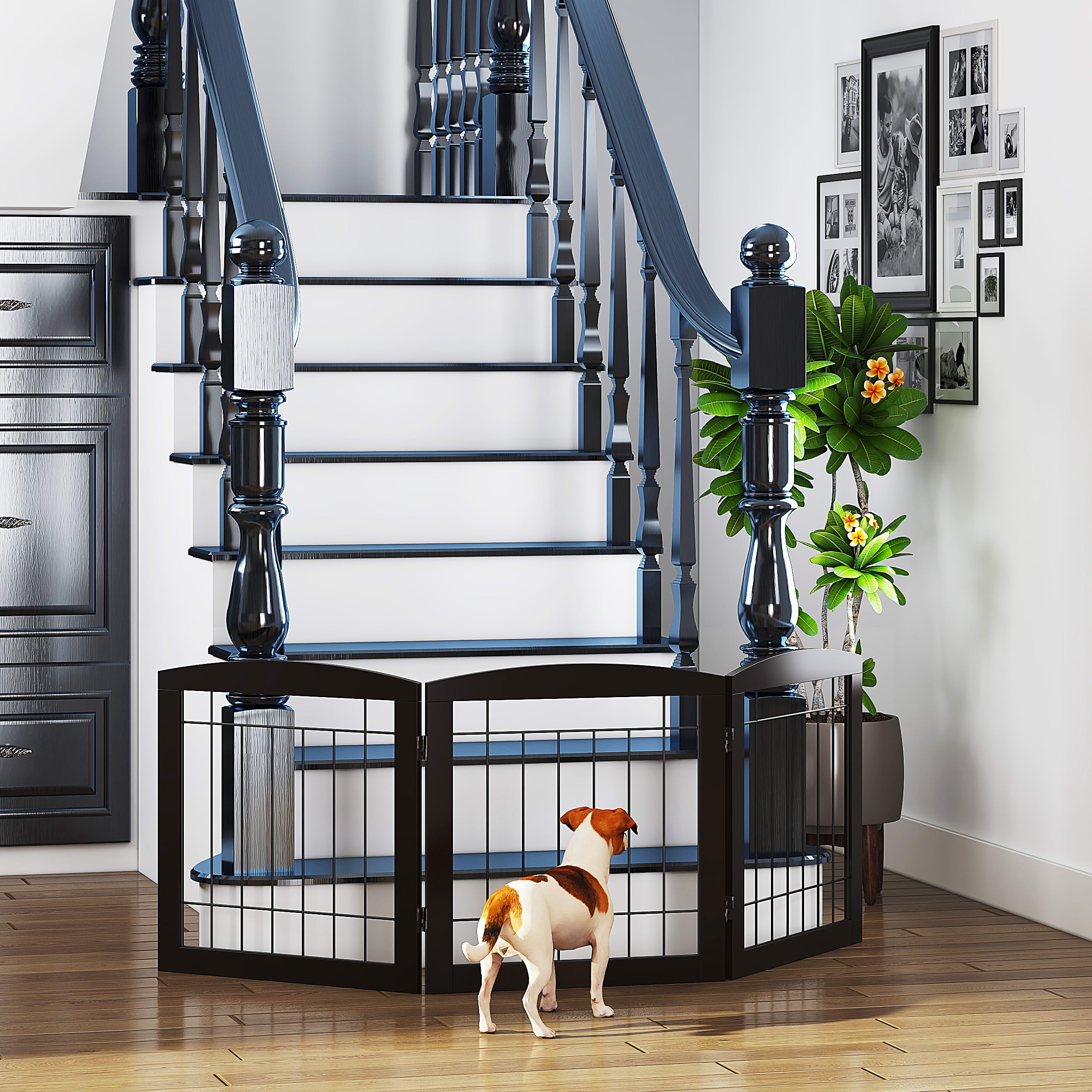 STAROUS Esspresso Foldable Pet Gate,Secure Indoor Barrier, Ideal for Doorways, Stairs, and Wide Openings - 60" Wide, 24" Height, 3 Panels