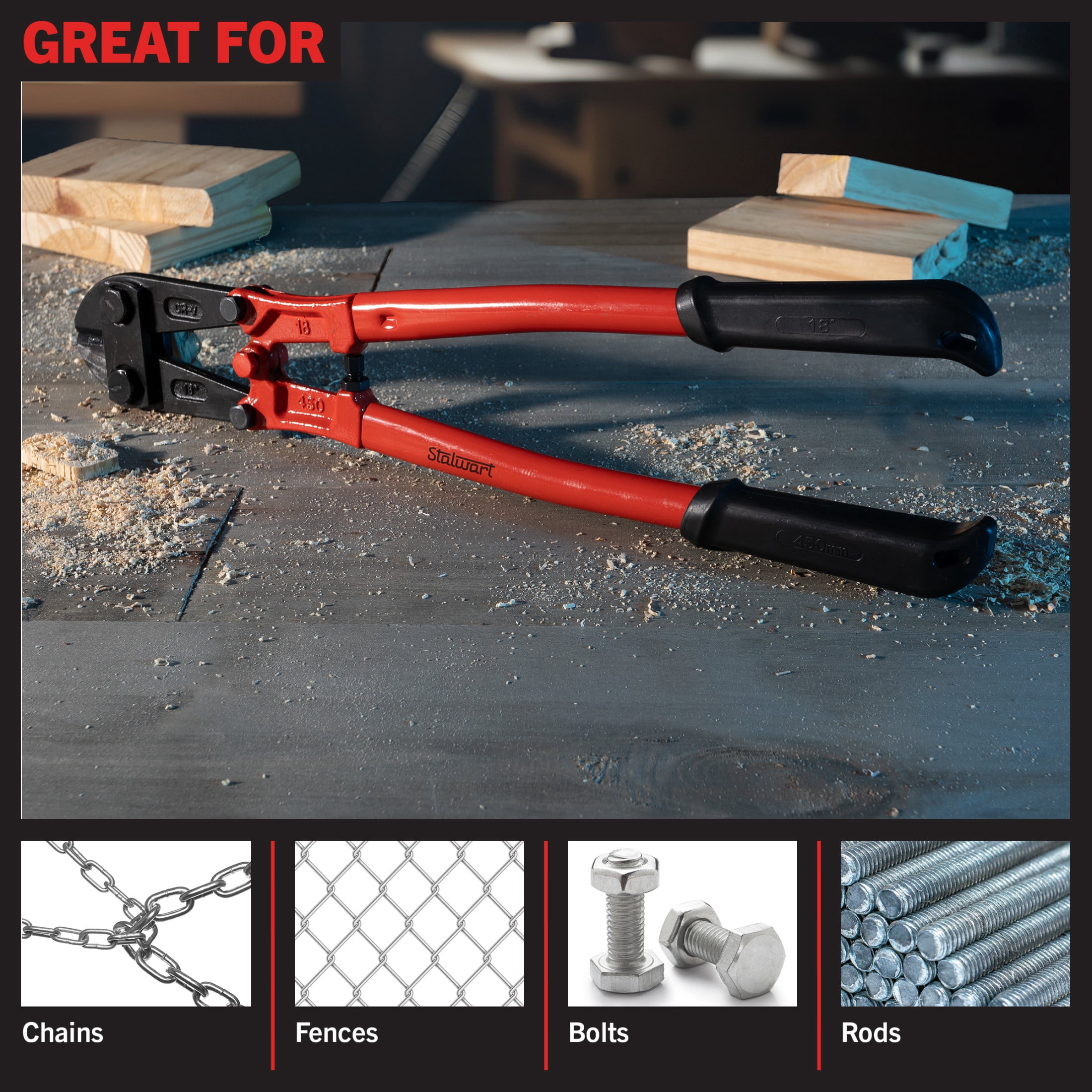 Stalwart 18-Inch Bolt Cutter Cuts 5/16-Inch Chains, Wires, Bolts and Locks