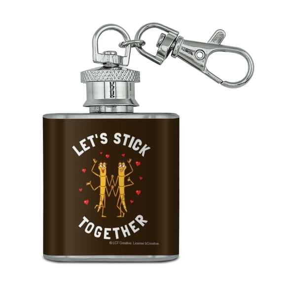 Let's Stick Together Walking Bugs Love Funny Humor Stainless Steel 1oz Mini Flask Key Chain