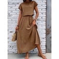 thumbnail image 6 of Women 2 Piece Outfits Skirt Set Summer Casual Cap Sleeve Crop Tops Maxi Dress Sets with Pockets Dark Brown L, 6 of 9